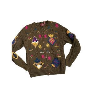 American Eagle Women's Hand Knitted Snowflakes Button Front Cardigan Small